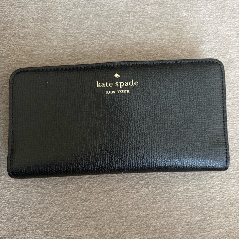 kate spade New Black Leather wallet with button closer and Gold Logo